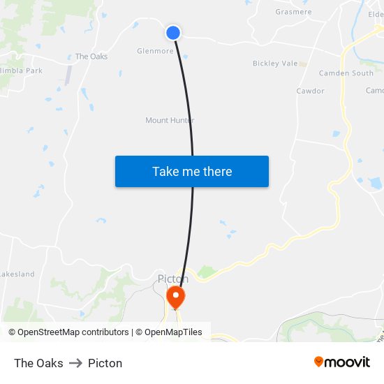 The Oaks to Picton map