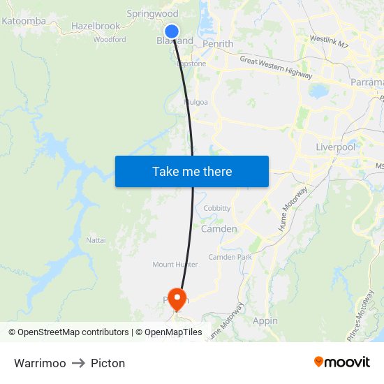 Warrimoo to Picton map