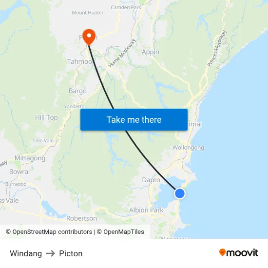 Windang to Picton map