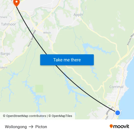 Wollongong to Picton map