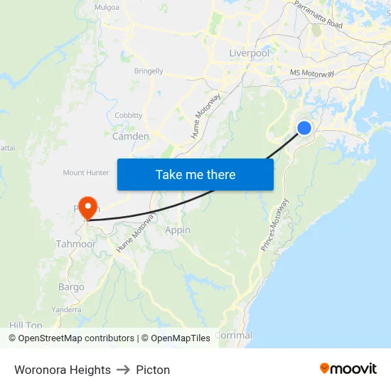Woronora Heights to Picton map