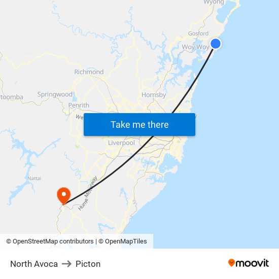 North Avoca to Picton map