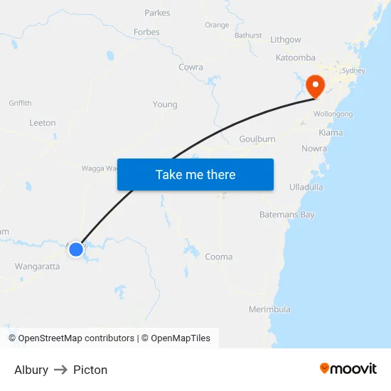 Albury to Picton map