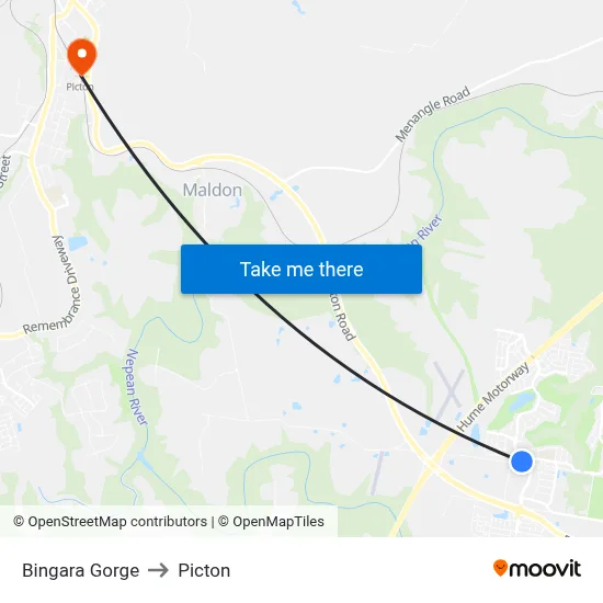Bingara Gorge to Picton map