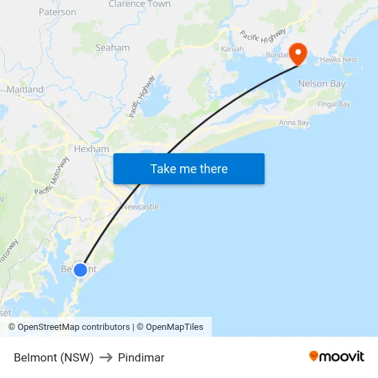 Belmont (NSW) to Pindimar map
