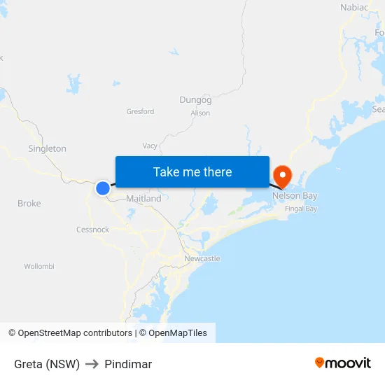 Greta (NSW) to Pindimar map