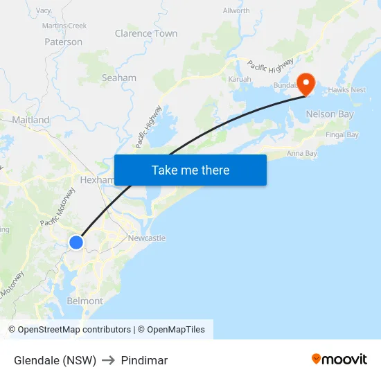 Glendale (NSW) to Pindimar map