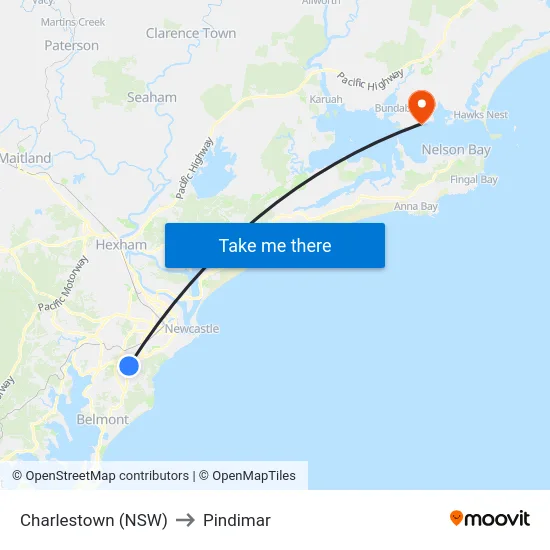 Charlestown (NSW) to Pindimar map