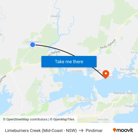 Limeburners Creek (Mid-Coast - NSW) to Pindimar map