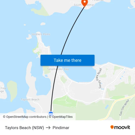 Taylors Beach (NSW) to Pindimar map