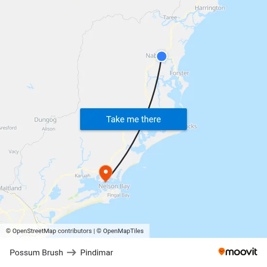Possum Brush to Pindimar map