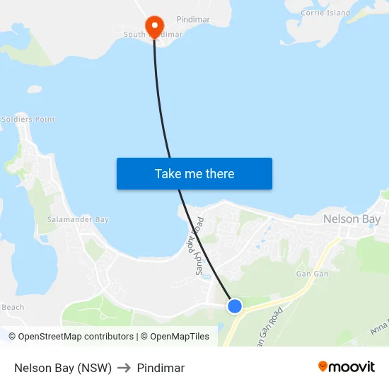 Nelson Bay (NSW) to Pindimar map