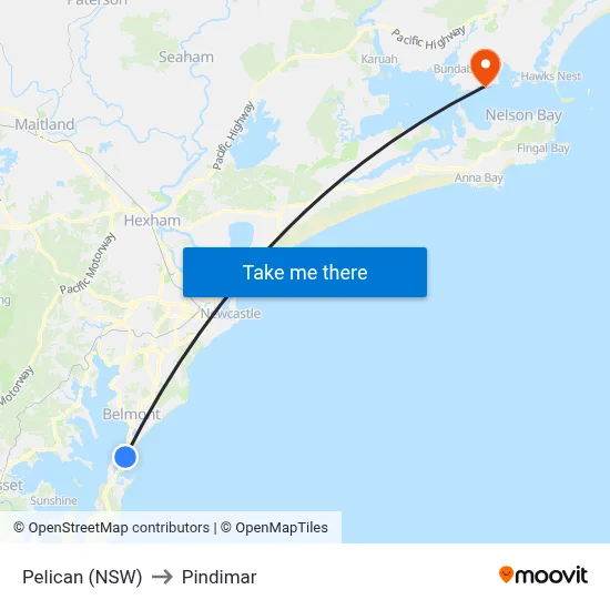 Pelican (NSW) to Pindimar map