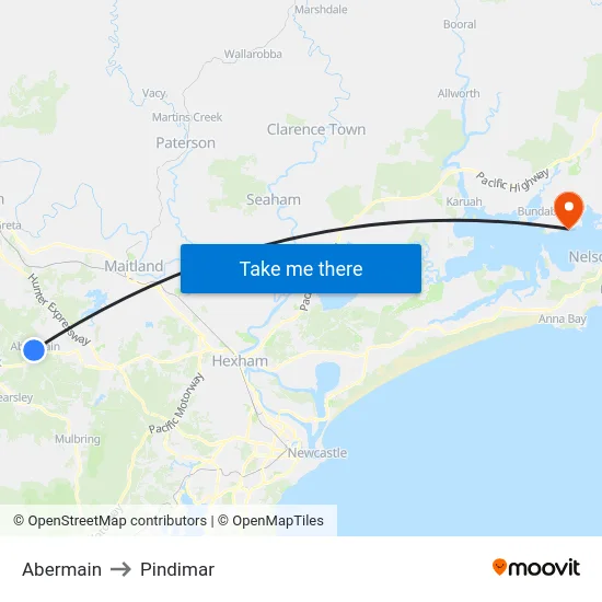 Abermain to Pindimar map