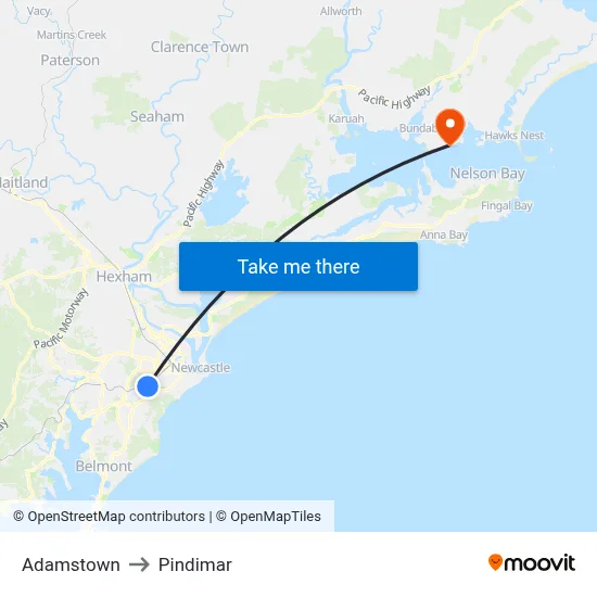 Adamstown to Pindimar map