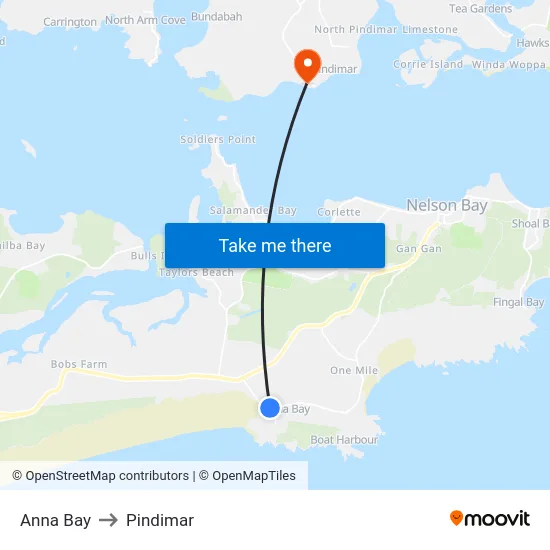 Anna Bay to Pindimar map