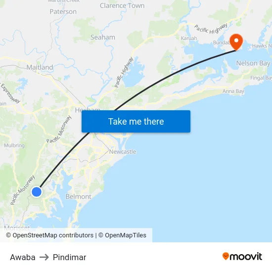 Awaba to Pindimar map