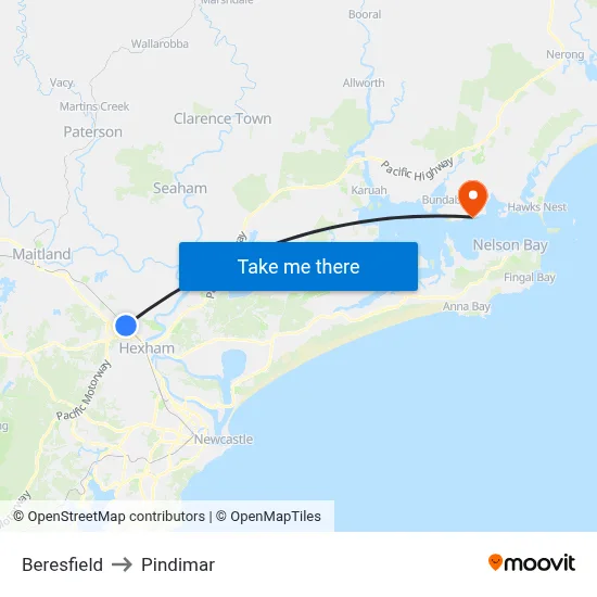 Beresfield to Pindimar map