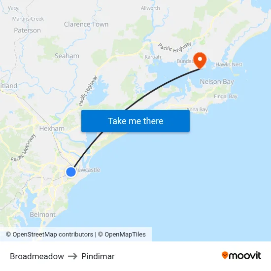 Broadmeadow to Pindimar map