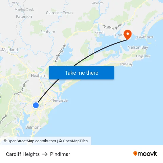 Cardiff Heights to Pindimar map