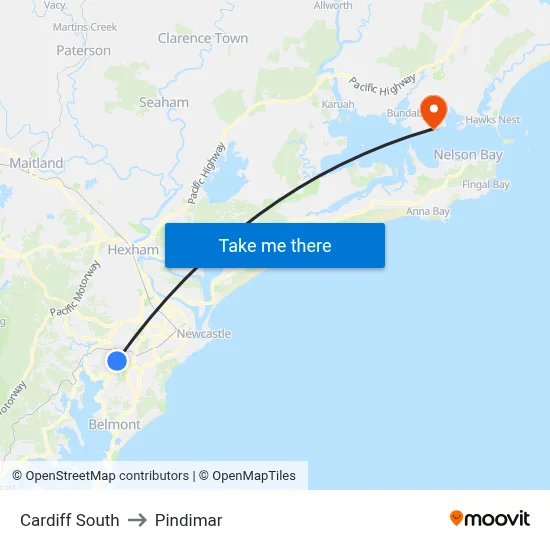 Cardiff South to Pindimar map