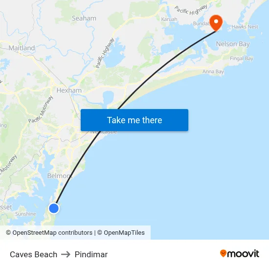 Caves Beach to Pindimar map
