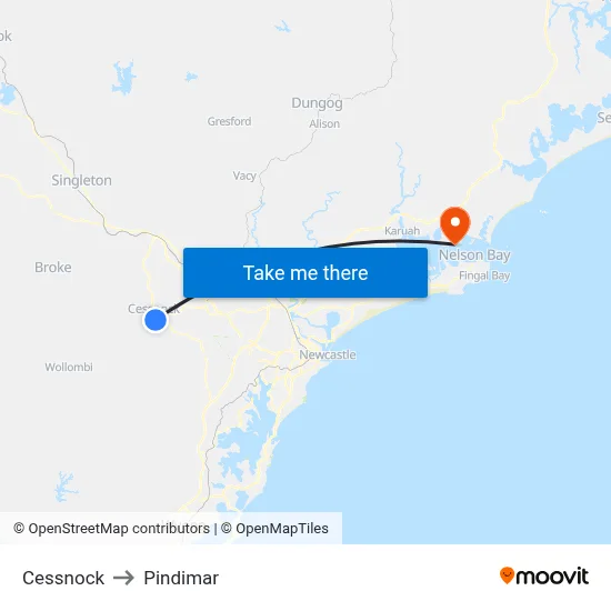 Cessnock to Pindimar map