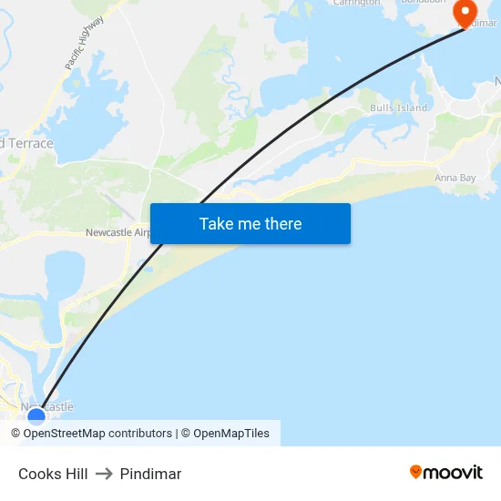 Cooks Hill to Pindimar map
