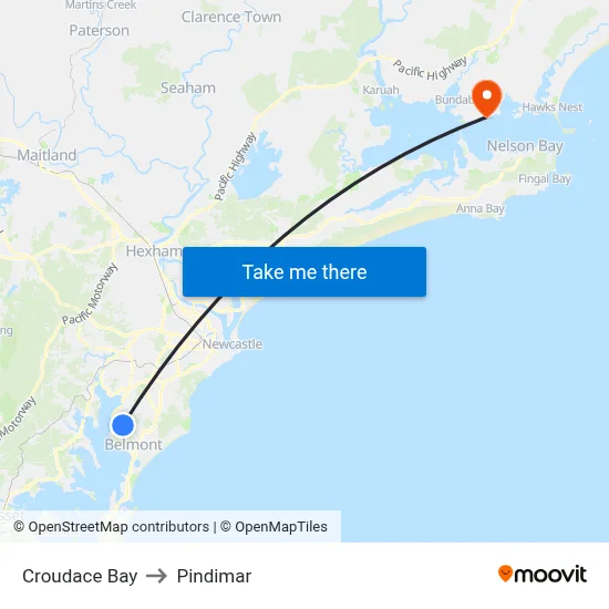 Croudace Bay to Pindimar map