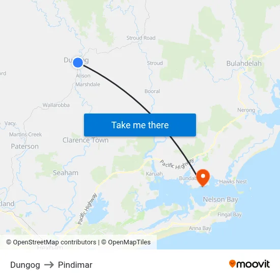 Dungog to Pindimar map