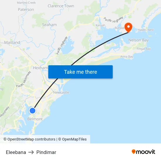 Eleebana to Pindimar map
