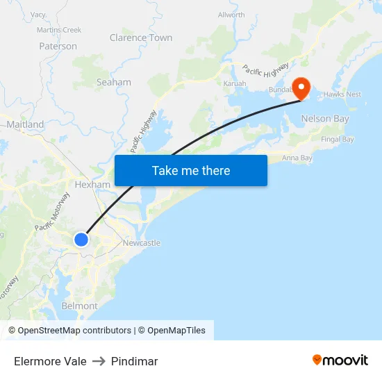 Elermore Vale to Pindimar map