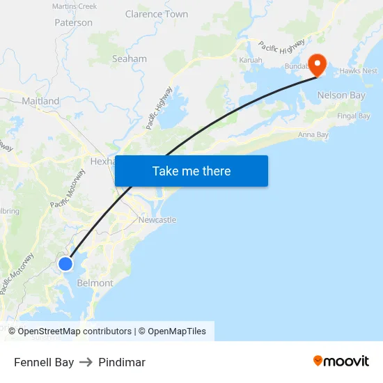 Fennell Bay to Pindimar map