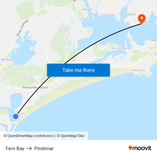 Fern Bay to Pindimar map