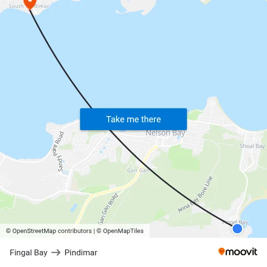Fingal Bay to Pindimar map