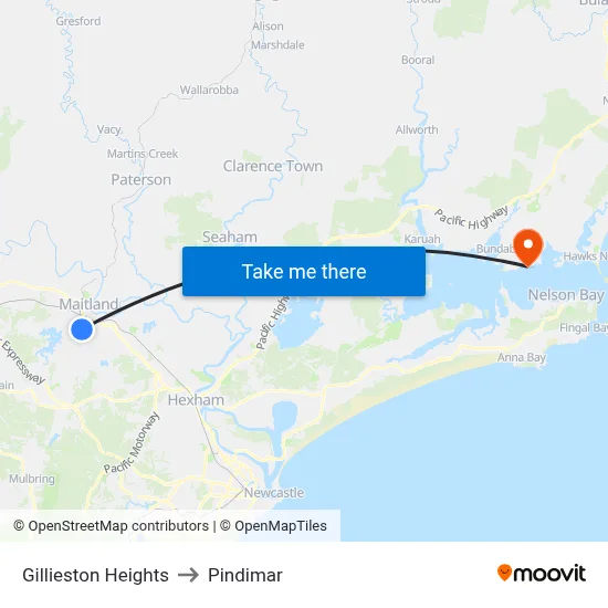 Gillieston Heights to Pindimar map