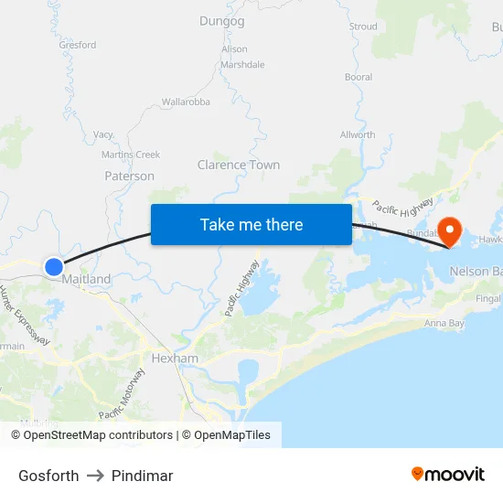 Gosforth to Pindimar map