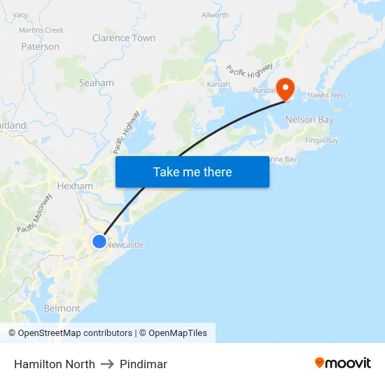 Hamilton North to Pindimar map