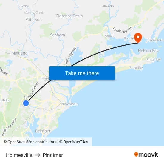 Holmesville to Pindimar map