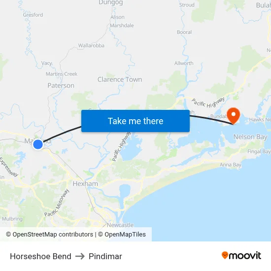 Horseshoe Bend to Pindimar map