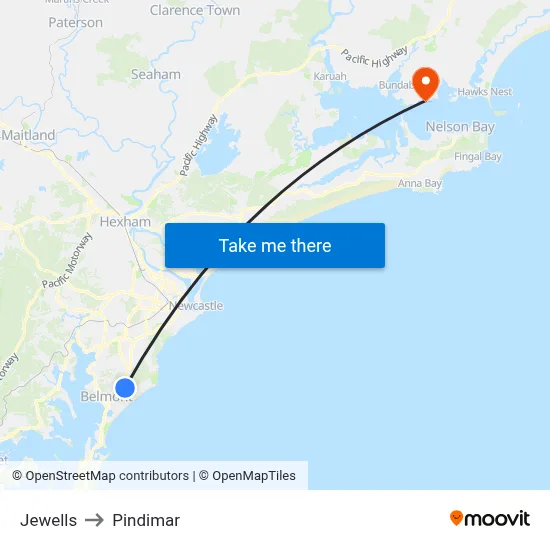 Jewells to Pindimar map