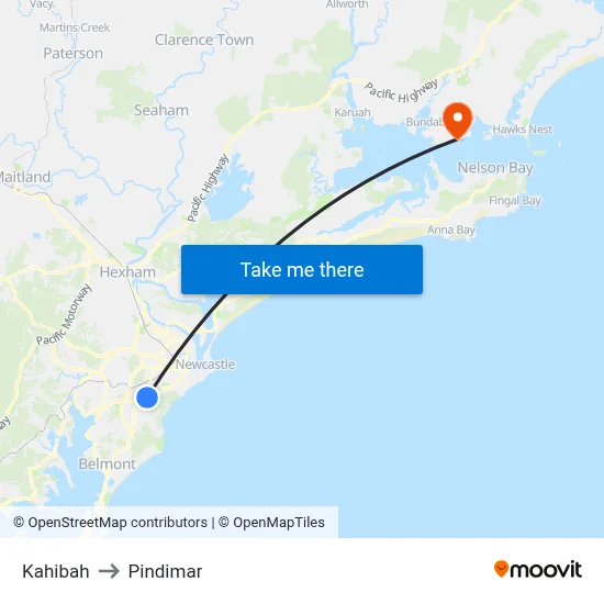 Kahibah to Pindimar map