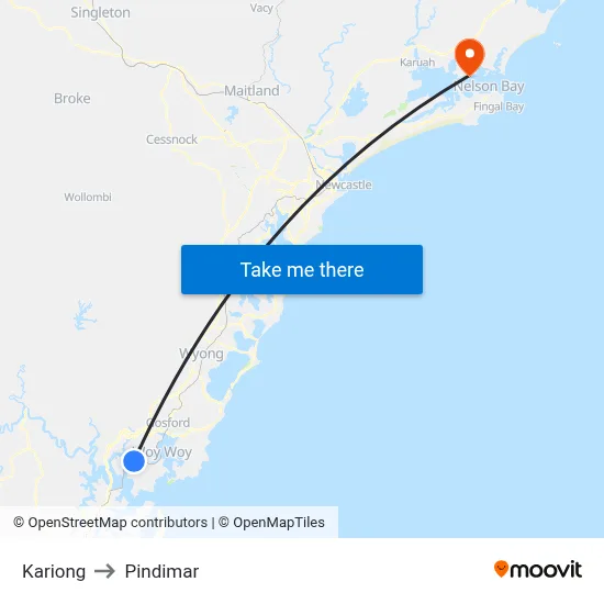 Kariong to Pindimar map