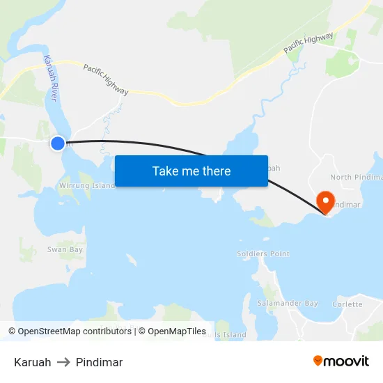 Karuah to Pindimar map