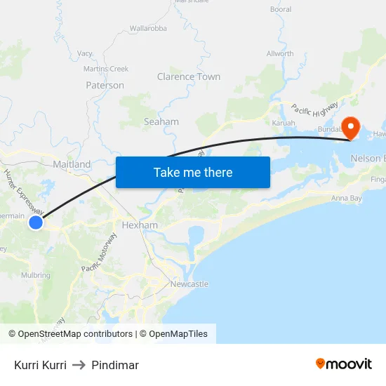 Kurri Kurri to Pindimar map