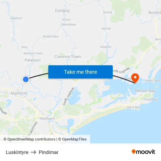Luskintyre to Pindimar map