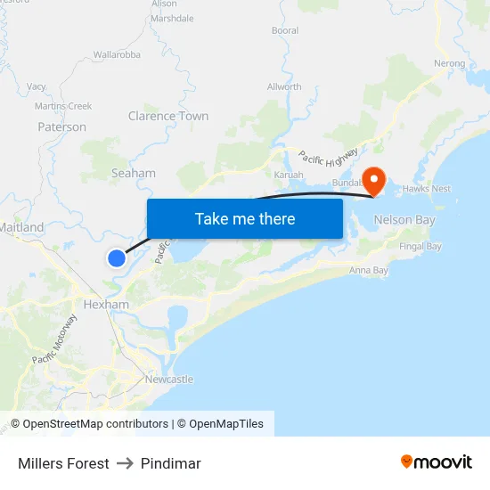 Millers Forest to Pindimar map
