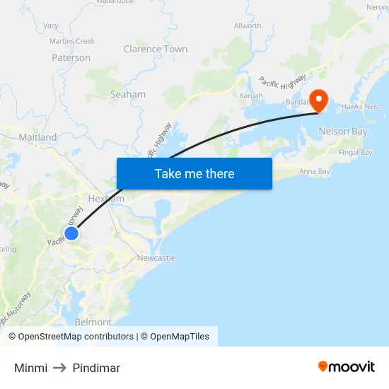 Minmi to Pindimar map
