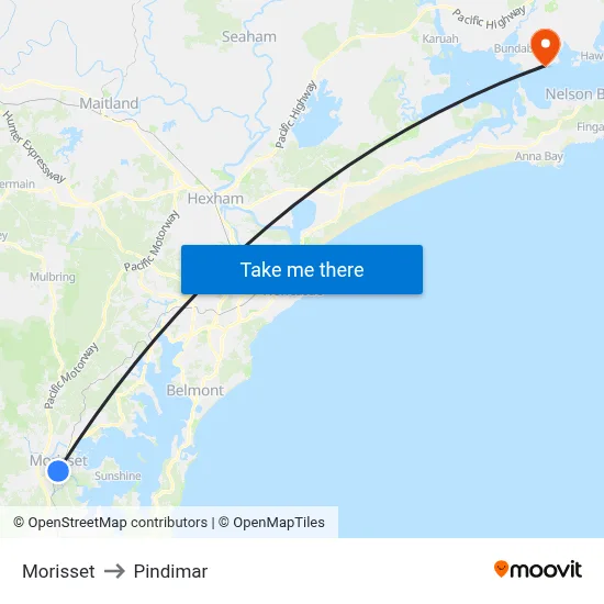 Morisset to Pindimar map