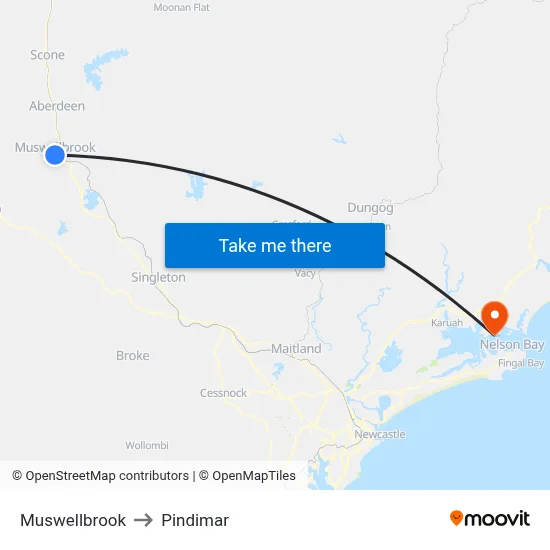Muswellbrook to Pindimar map
